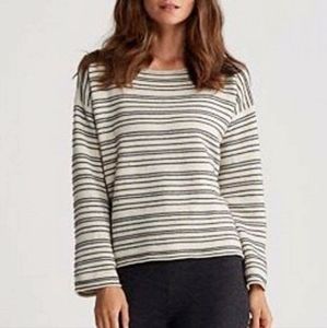 Eileen Fisher Neutral Striped Boxy Sweater M Organic Cotton Wool Blend Textured